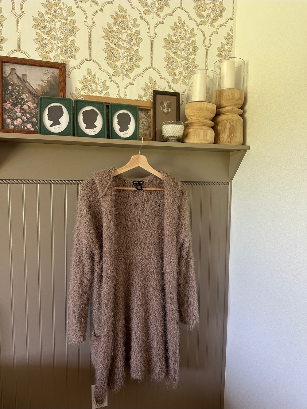 Cozy Open-Front Taupe Fuzzy Cardigan Sweater With Hood